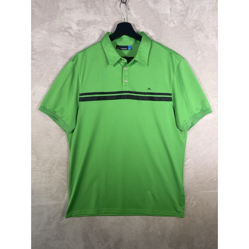 J.Lindeberg Golf Polo Shirt Mens Large Green Striped Performance Stretch